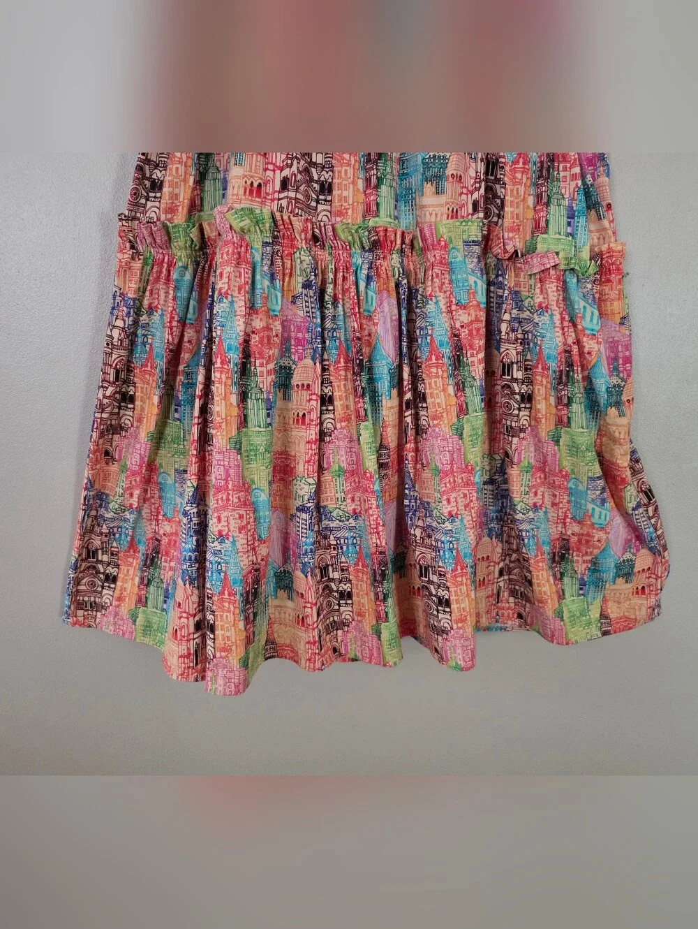 Eva Franco Villa Tiered Maxi Skirt Cityscape Pattern Women's Size 4